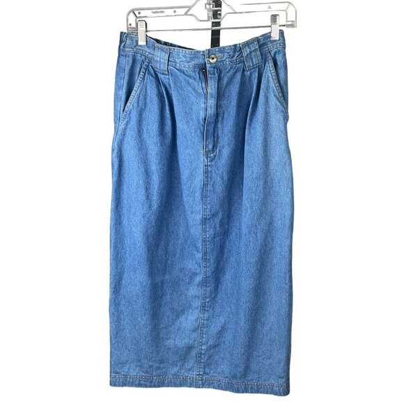 Truly Yours womens midi straight denim skirt with kick pleat size 4 pockets W28 - Picture 2 of 7